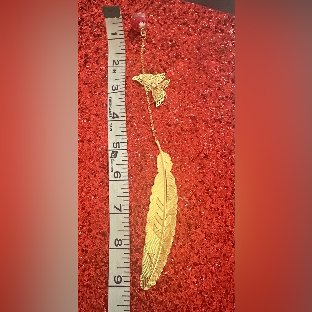 Elegant Gold Butterfly Bookmark with Red Accents - Picture 2 of 3